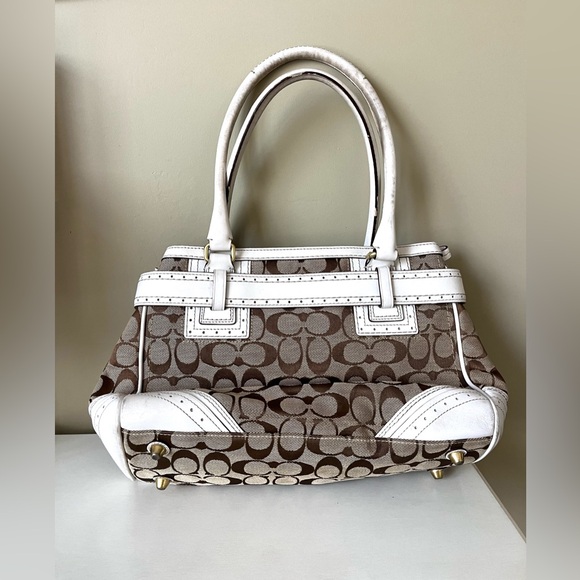 Coach Vintage Hampton Satchel with Signature Canvas and White Leather Trim - Picture 2 of 11